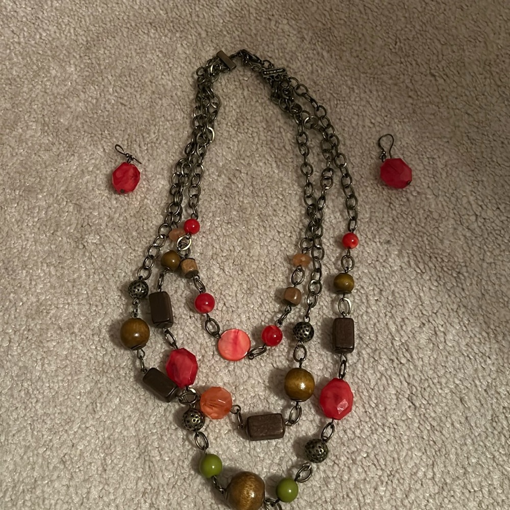 Three strand necklace with matching earrings